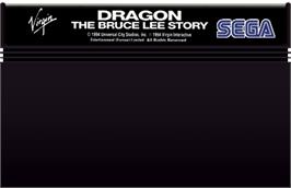 Cartridge artwork for Dragon: The Bruce Lee Story on the Sega Master System.