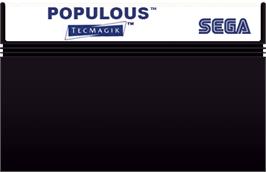 Cartridge artwork for Populous on the Sega Master System.