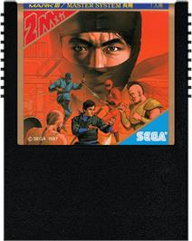 Cartridge artwork for Shinobi on the Sega Master System.