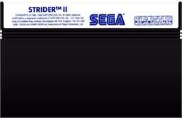 Cartridge artwork for Strider 2 on the Sega Master System.