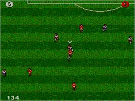 In game image of Ultimate Soccer on the Sega Master System.