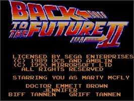 Title screen of Back To The Future Part 2 on the Sega Master System.