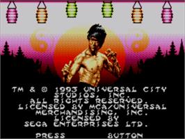 Title screen of Dragon - The Bruce Lee Story on the Sega Master System.