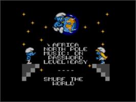Title screen of Schtroumpfs Autour Du Monde, Les on the Sega Master System.