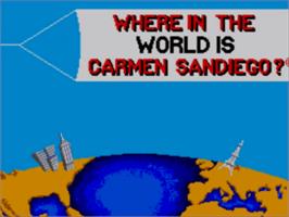 Title screen of Where in the World is Carmen Sandiego? on the Sega Master System.