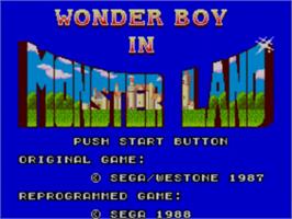 Title screen of Wonder Boy in Monster Land on the Sega Master System.