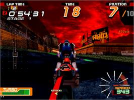 In game image of Motor Raid on the Sega Model 2.
