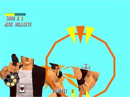 In game image of Virtua Cop on the Sega Model 2.