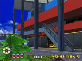 In game image of Virtua Cop 2 on the Sega Model 2.