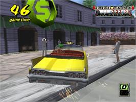 Title screen of Crazy Taxi on the Sega Naomi.