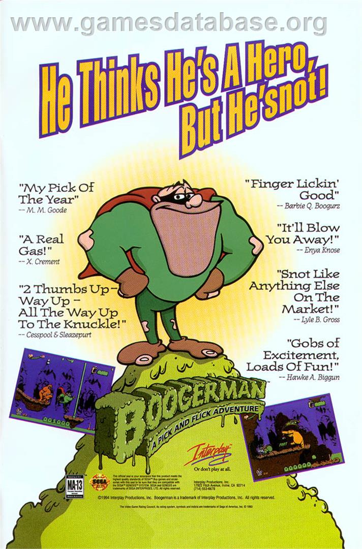 Boogerman: A Pick and Flick Adventure - Sega Nomad - Artwork - Advert