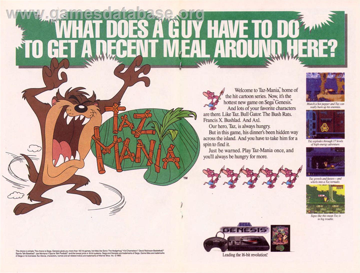 Taz-Mania - Sega Genesis - Artwork - Advert