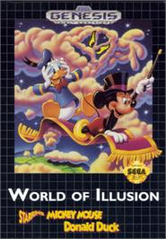 Box cover for World of Illusion starring Mickey Mouse and Donald Duck on the Sega Nomad.