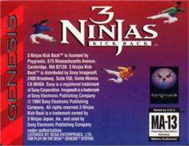 Cartridge artwork for 3 Ninjas Kick Back on the Sega Nomad.