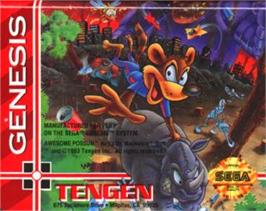 Cartridge artwork for Awesome Possum Kicks Dr. Machino's Butt! on the Sega Nomad.