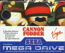 Cartridge artwork for Cannon Fodder on the Sega Nomad.
