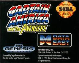 Cartridge artwork for Captain America and The Avengers on the Sega Nomad.