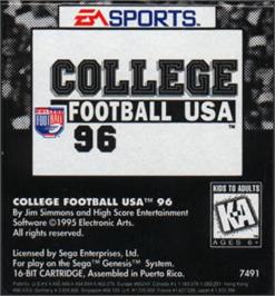 Cartridge artwork for College Football USA 96 on the Sega Nomad.