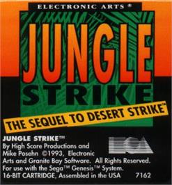 Cartridge artwork for Jungle Strike - The Sequel To Desert Strike on the Sega Nomad.