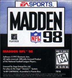 Cartridge artwork for Madden NFL '98 on the Sega Nomad.