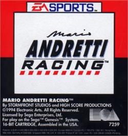 Cartridge artwork for Mario Andretti Racing on the Sega Nomad.