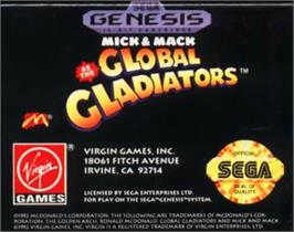 Cartridge artwork for Mick And Mack As The Global Gladiators on the Sega Nomad.