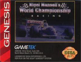Cartridge artwork for Nigel Mansell's World Championship Racing on the Sega Nomad.