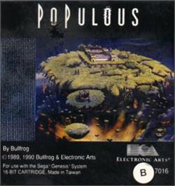 Cartridge artwork for Populous on the Sega Nomad.