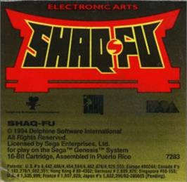 Cartridge artwork for Shaq-fu on the Sega Nomad.