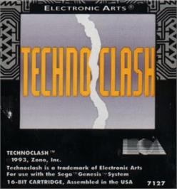 Cartridge artwork for Technoclash on the Sega Nomad.