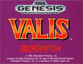 Cartridge artwork for Valis - The Fantasm Soldier on the Sega Nomad.