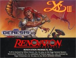 Cartridge artwork for Ys 3 - Wanderers From Ys on the Sega Nomad.