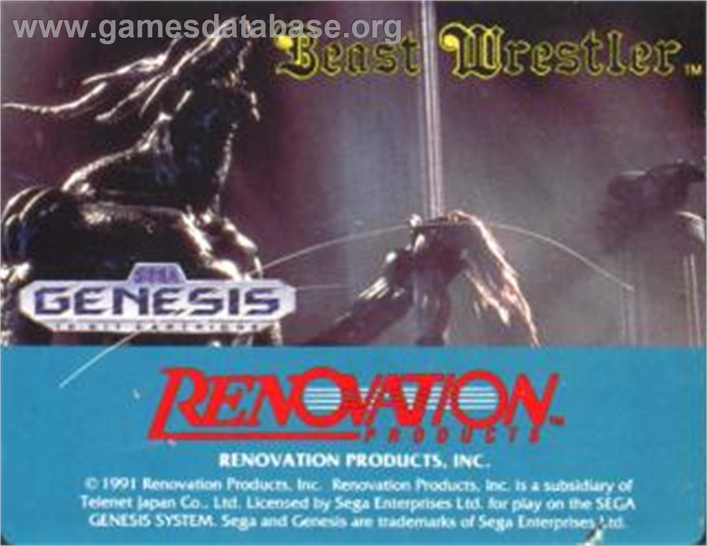 Beast Wrestler - Sega Nomad - Artwork - Cartridge