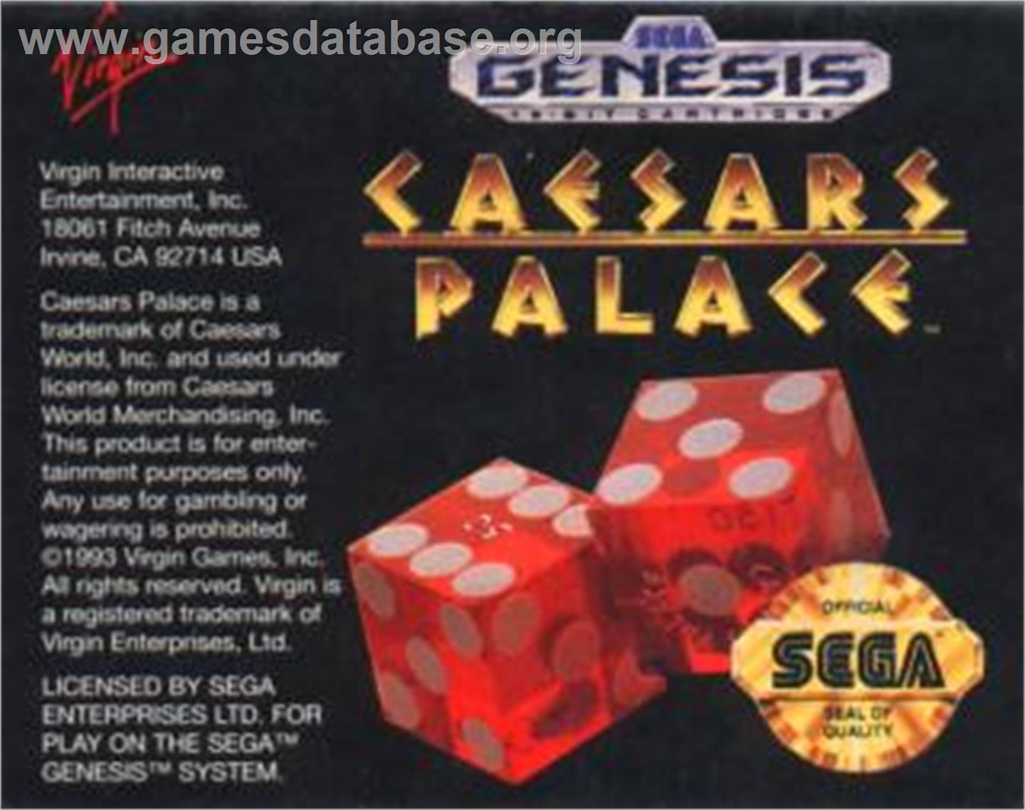 Caesars Palace - Sega Nomad - Artwork - Cartridge