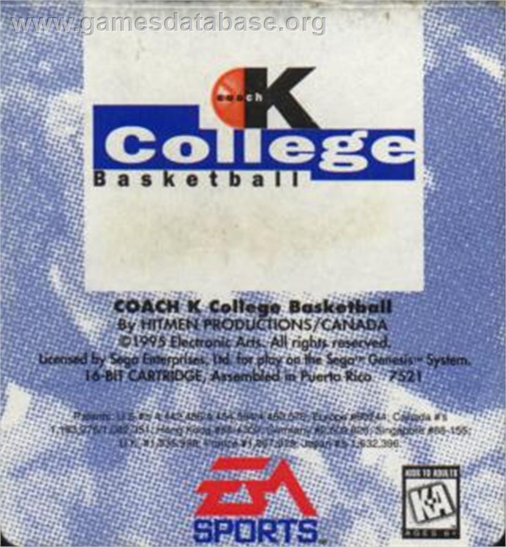 Coach K College Basketball - Sega Nomad - Artwork - Cartridge