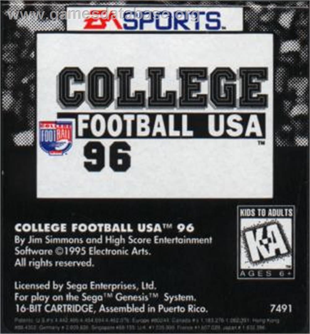 College Football USA 96 - Sega Nomad - Artwork - Cartridge
