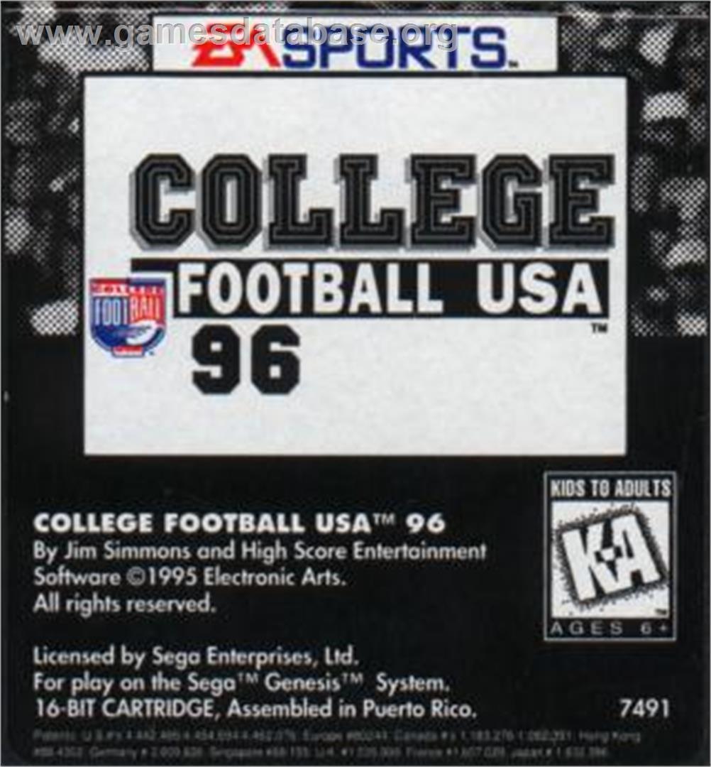 College Football Usa 96 - Sega Nomad - Artwork - Cartridge