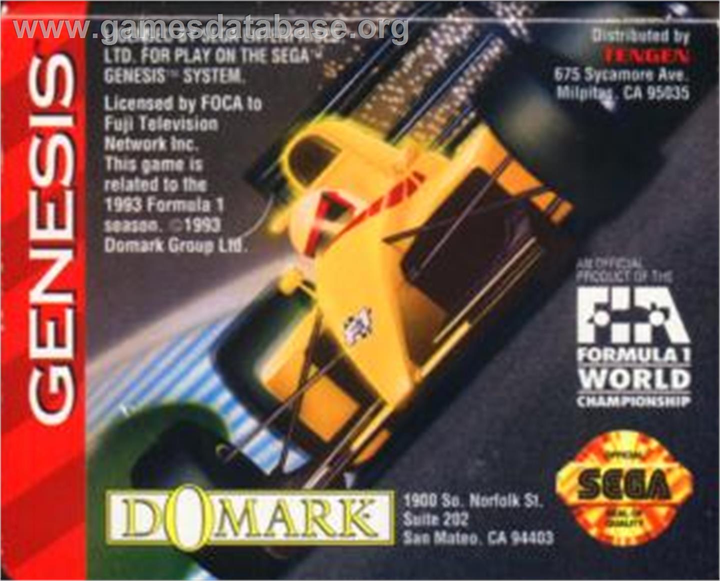 F1 World Championship Edition - Sega Nomad - Artwork - Cartridge