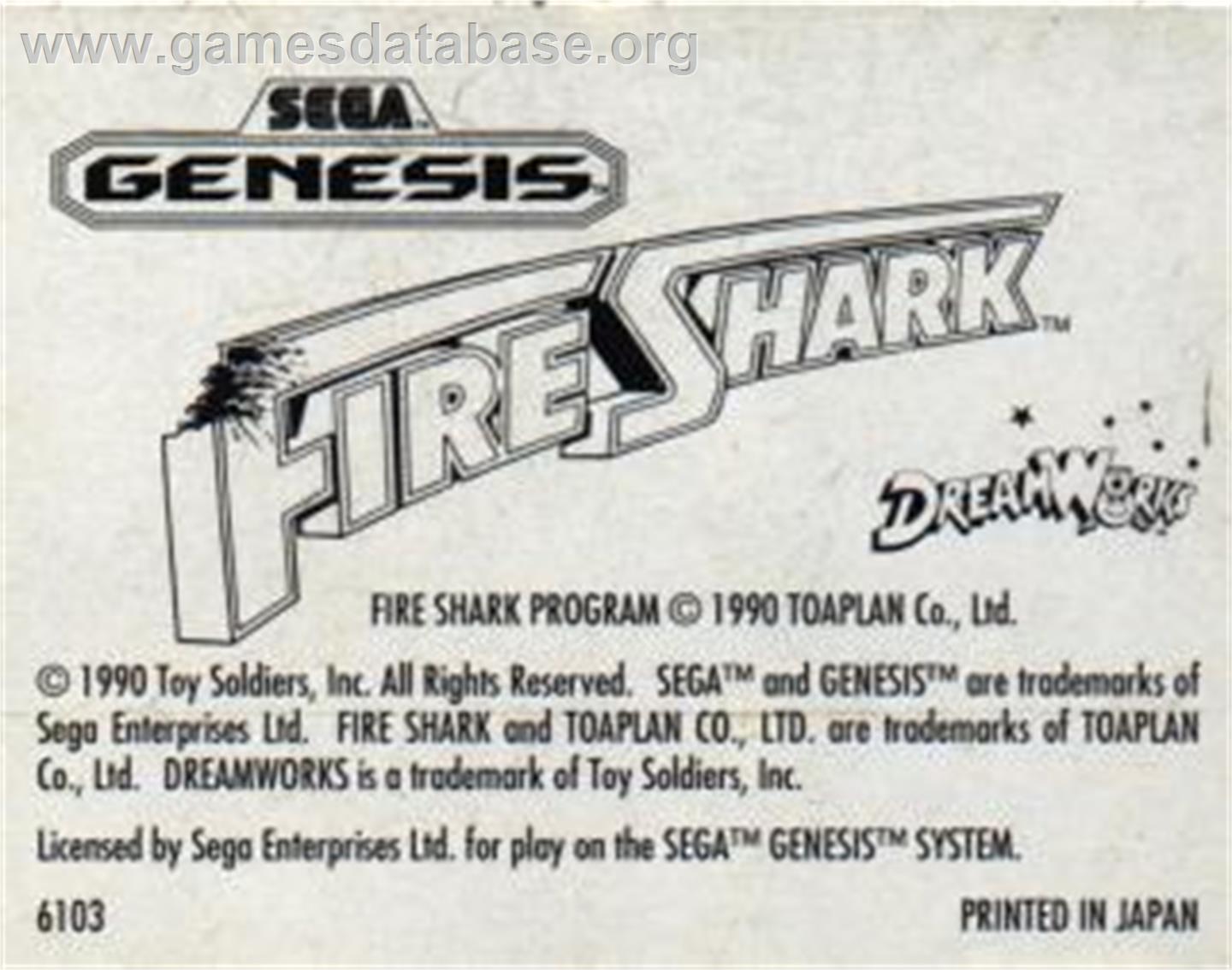 Fire Shark - Sega Nomad - Artwork - Cartridge