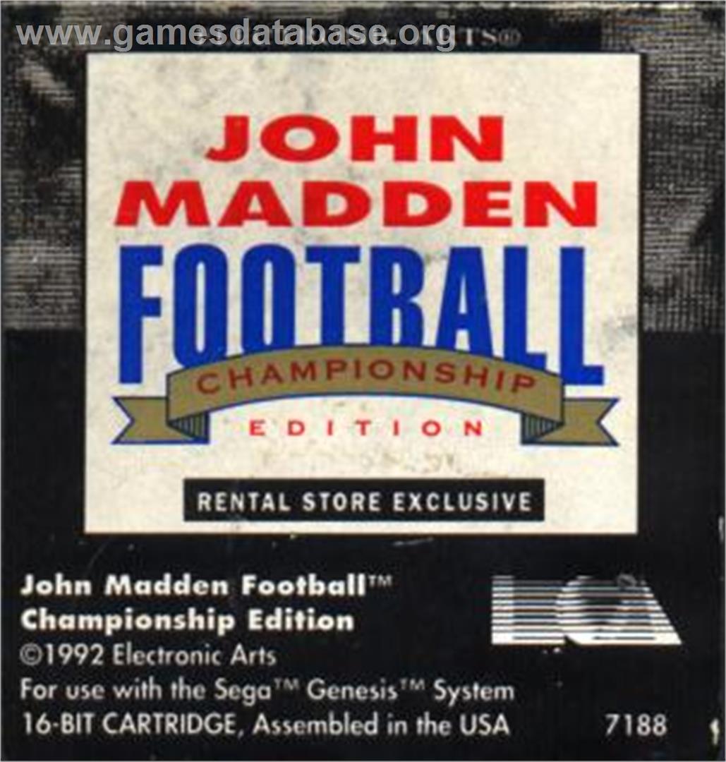 John Madden Football - Championship Edition - Sega Nomad - Artwork - Cartridge