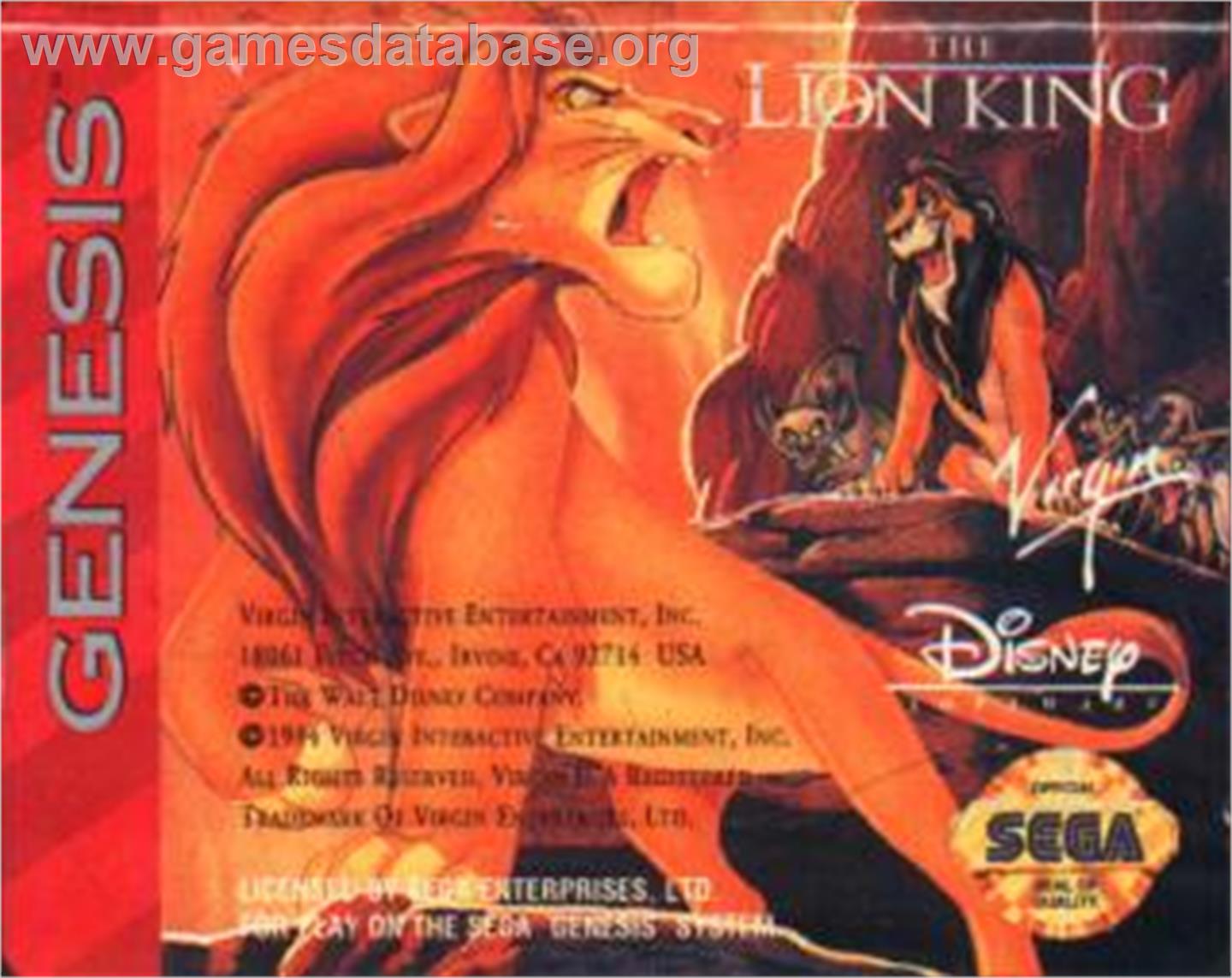 Lion King, The - Sega Nomad - Artwork - Cartridge