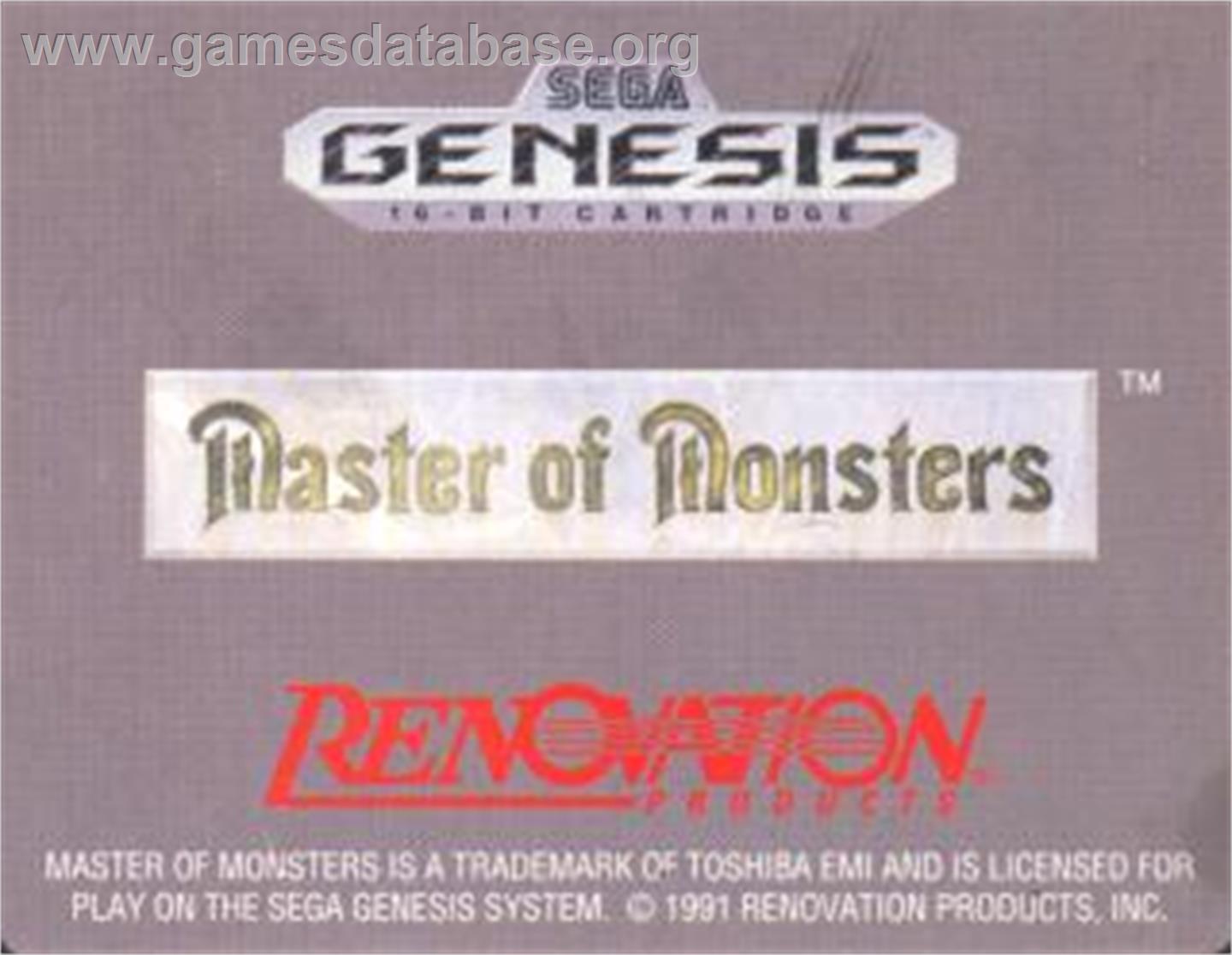 Master Of Monsters - Sega Nomad - Artwork - Cartridge