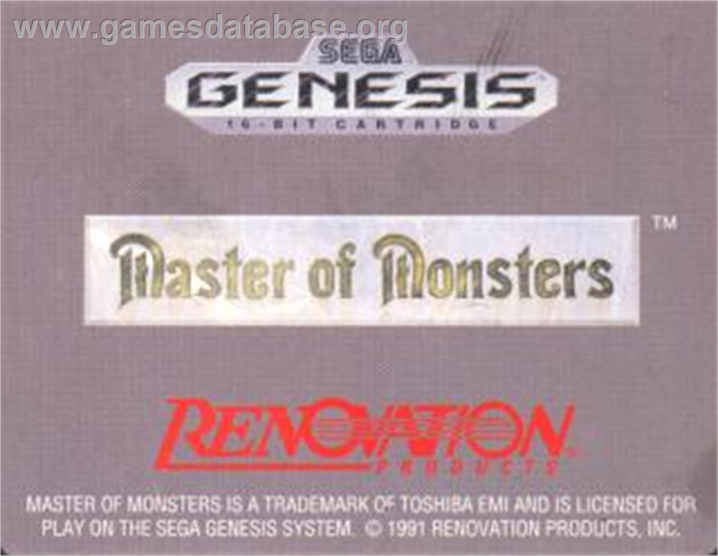 Master of Monsters - Sega Nomad - Artwork - Cartridge