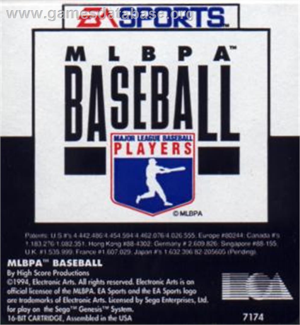 Mlbpa Baseball - Sega Nomad - Artwork - Cartridge