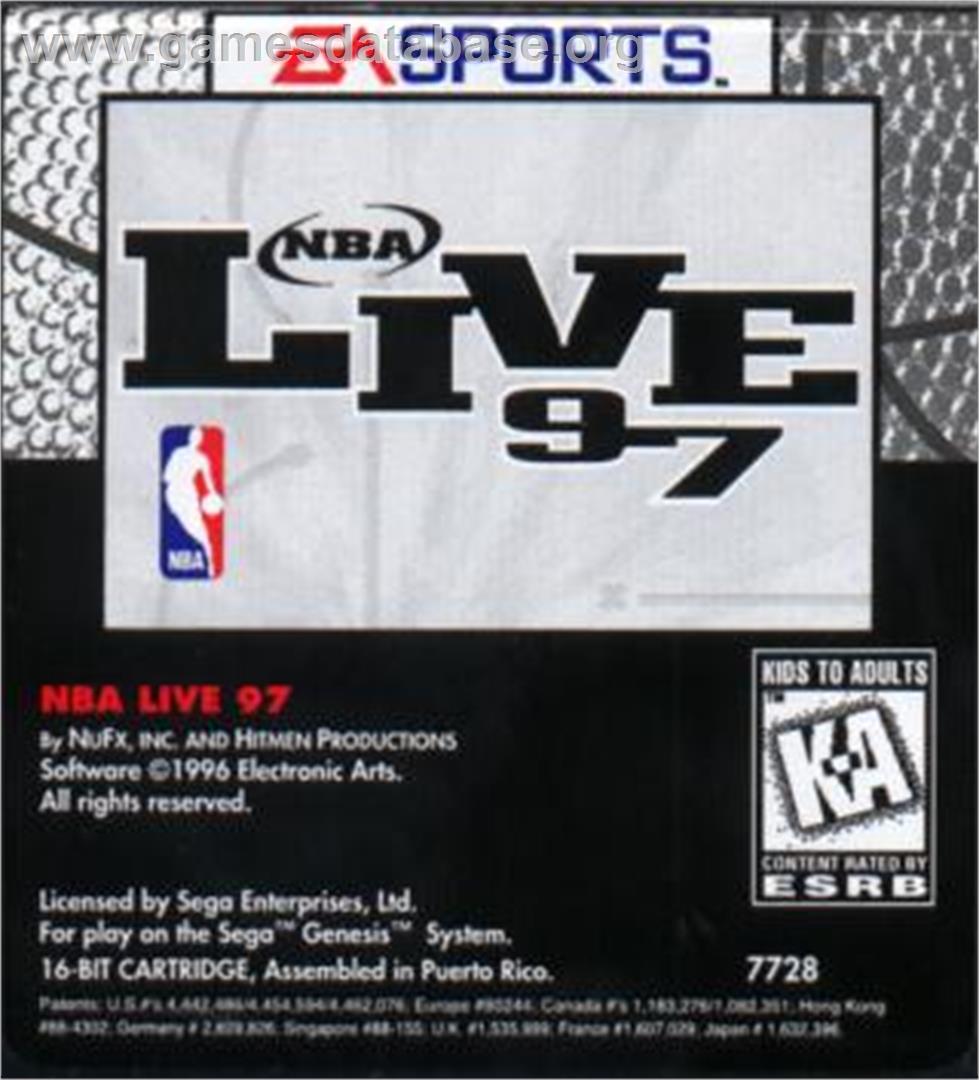 NBA Live '97 - Sega Nomad - Artwork - Cartridge