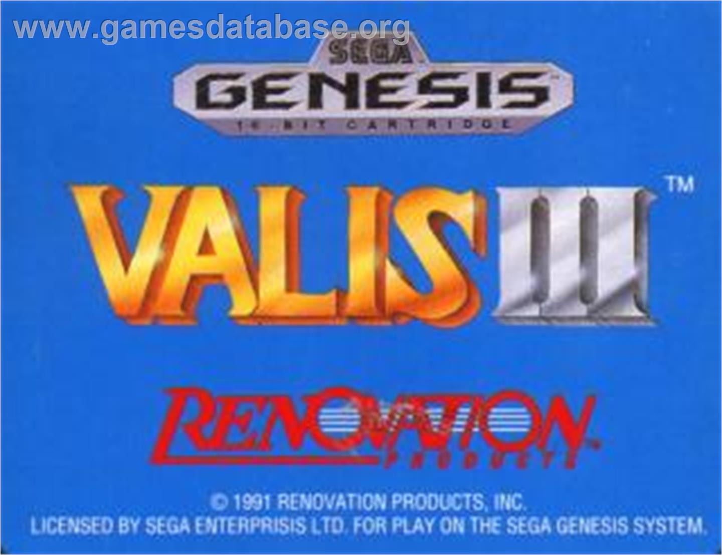 Valis 3 - Sega Nomad - Artwork - Cartridge