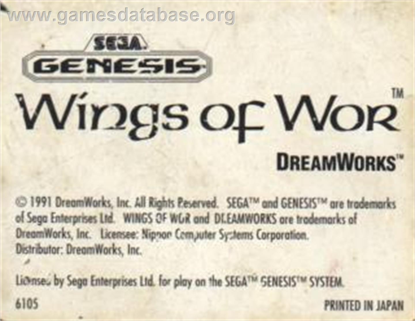 Wings of Wor - Sega Nomad - Artwork - Cartridge