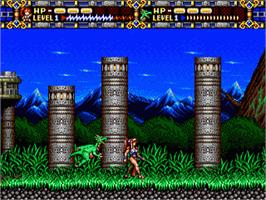In game image of Alisia Dragoon on the Sega Nomad.