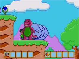 In game image of Barney's Hide and Seek Game on the Sega Nomad.