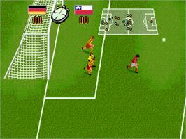In game image of Champions World Class Soccer on the Sega Nomad.